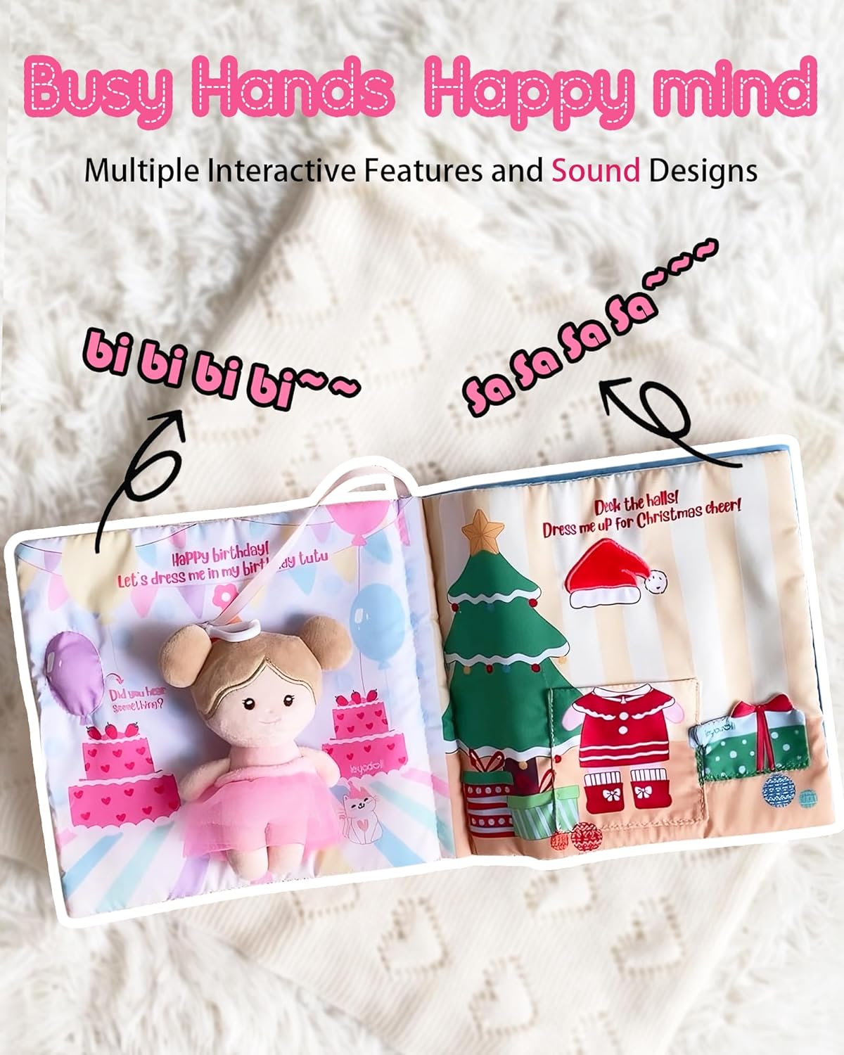 Interactive Sensory Soft Cloth Book, Educational Crinkle Quiet Activity Busy Book for