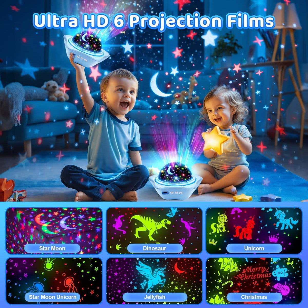 One Fire Night Light for Kids Gifts, 6 Films+78 Lighting Modes Ceiling Star Projector, Rechargeable