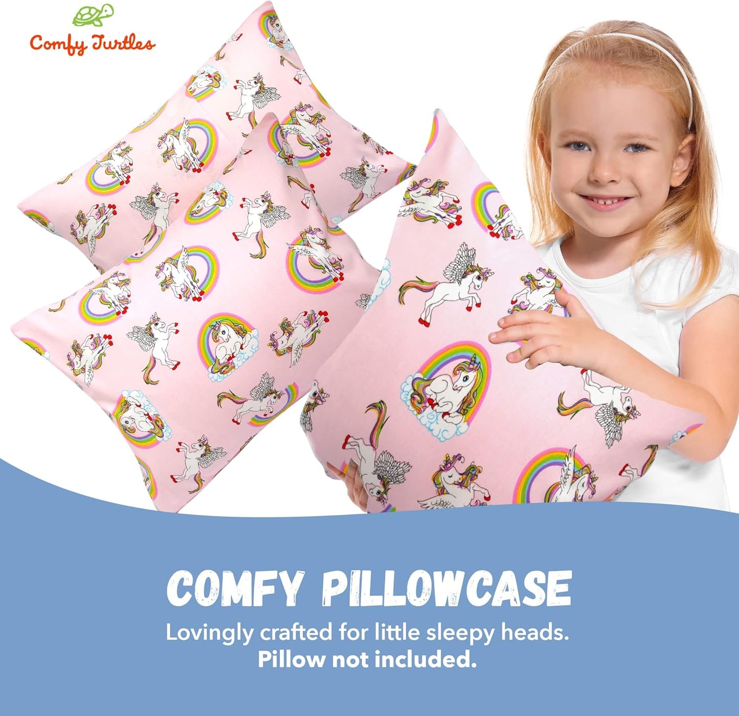 Toddler Pillowcase 13 x 18 Cotton Unicorn Pillows for Girls, Small Pillow Cases for Travel Pillows