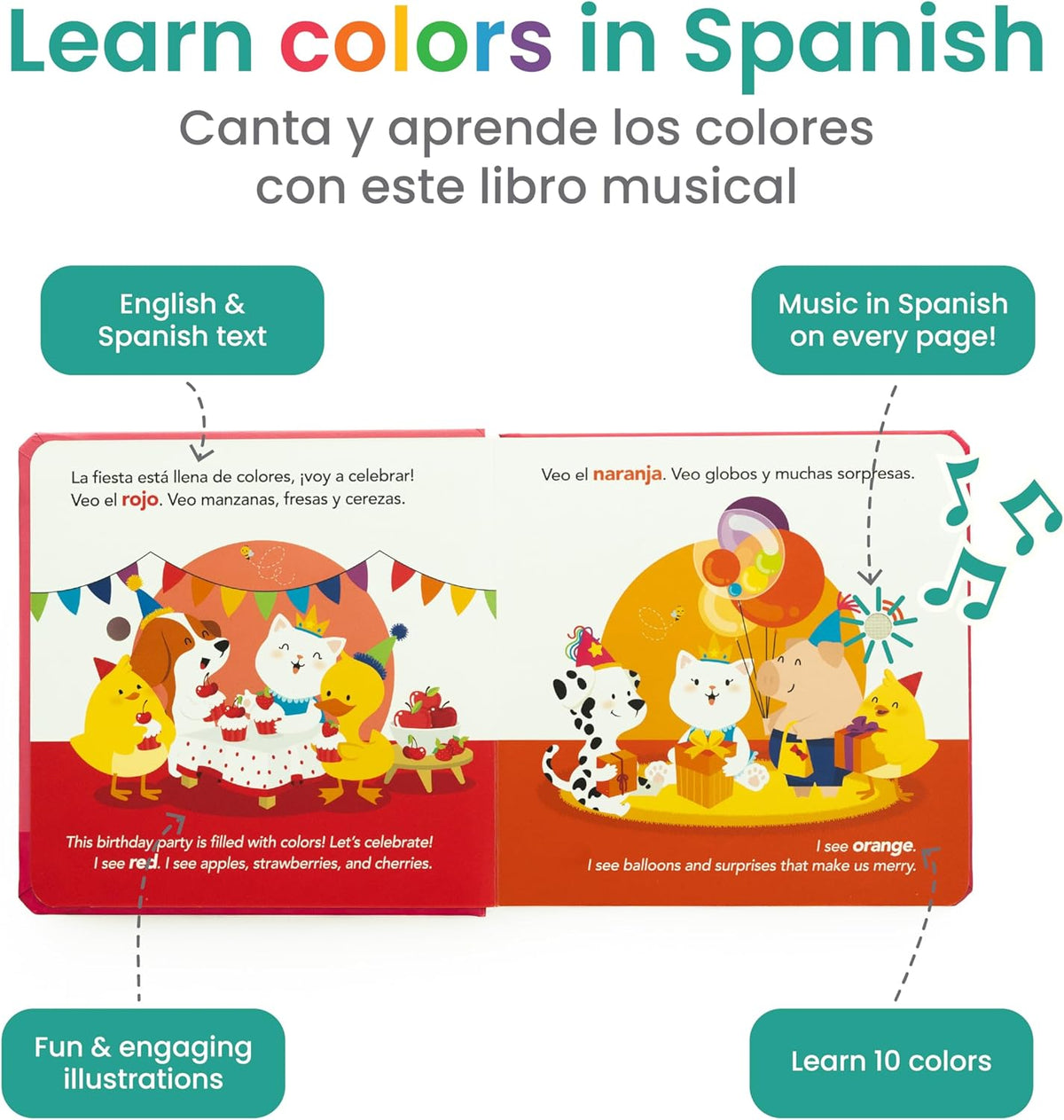 Binibi Spanish Musical Book Colors at The Birthday Party | Spanish Learning for Kids | Bilingual