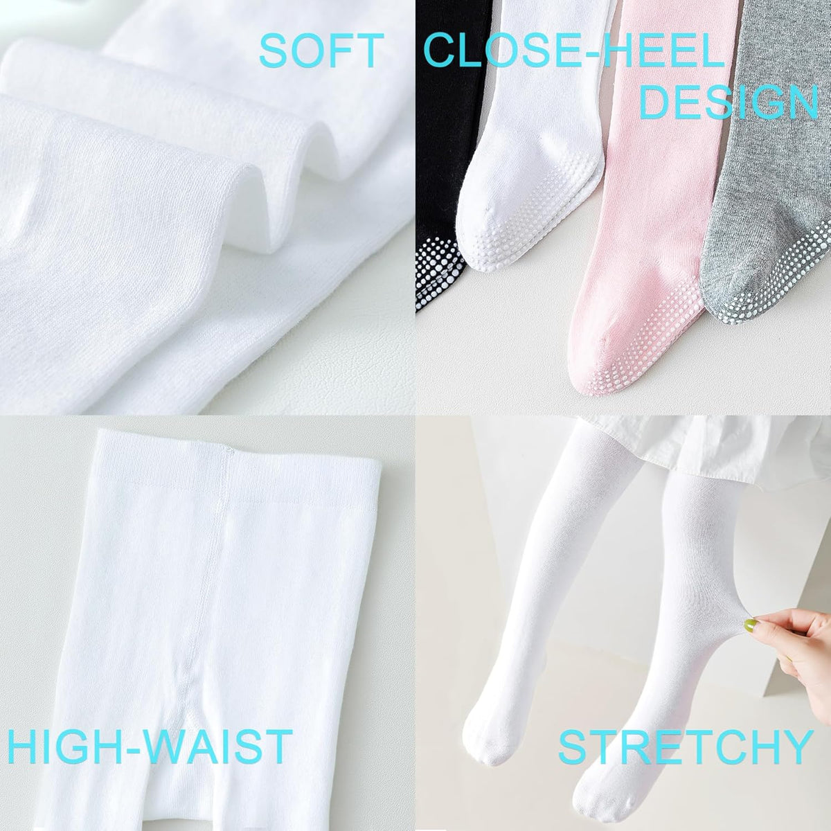 Baby Tights Non Slip Toddler Stockings Tights with Grippers Seamless Soft Cotton Knit Leggings