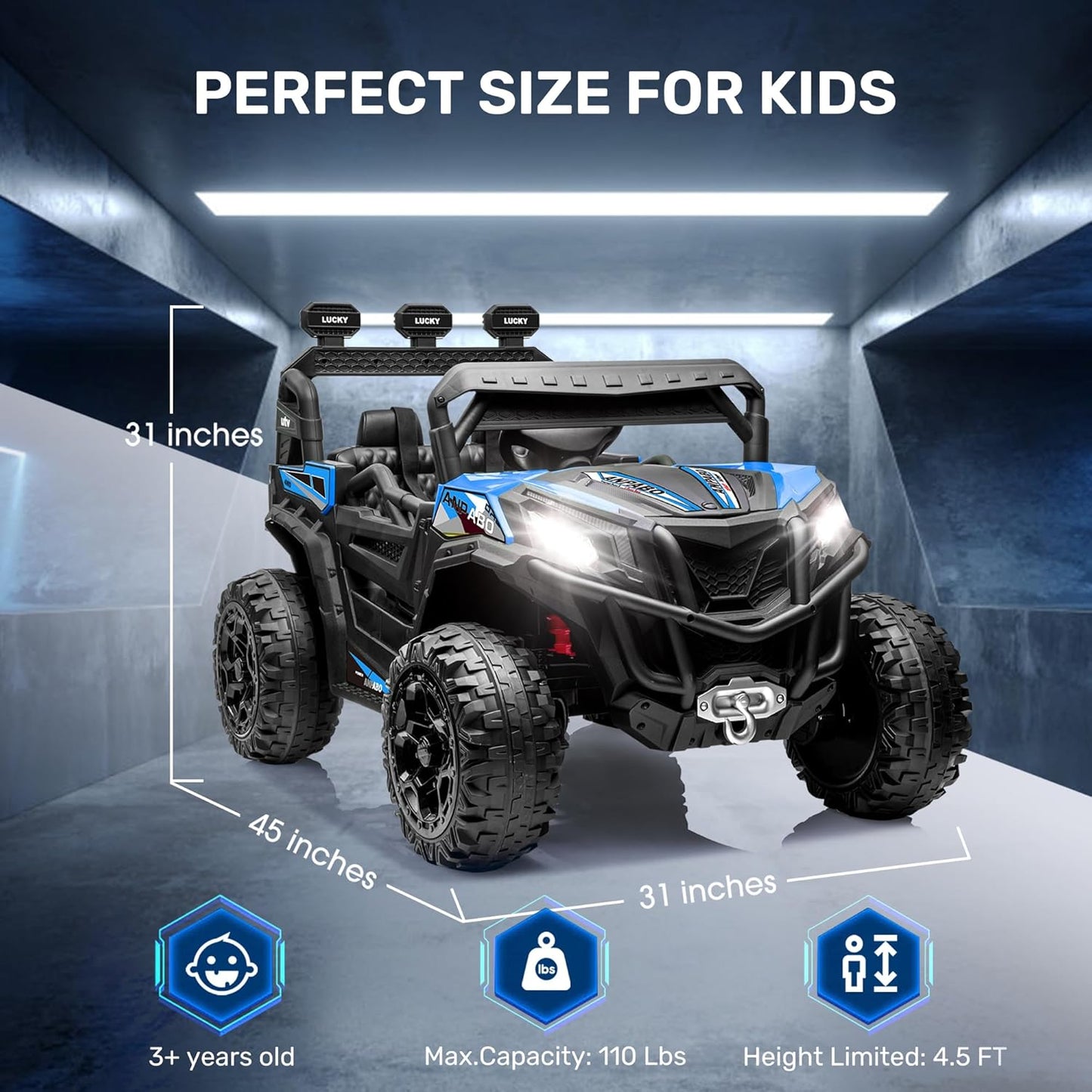 ANPABO 24V 4X4 Ride on Car Truck w/Remote Control, 4WD/2WD Switchable Kids UTV, 19" Spacious Seat