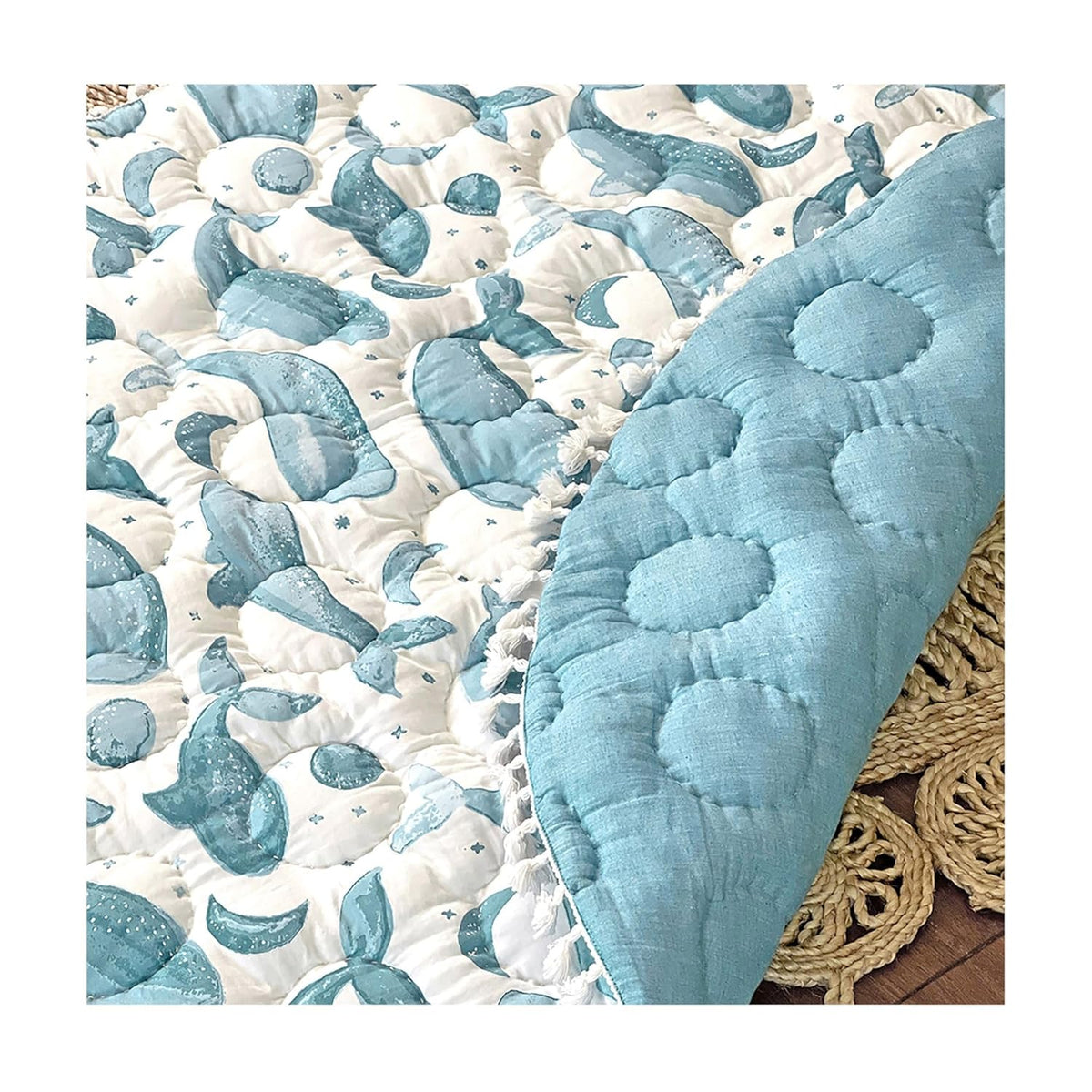 Crane Baby Activity Mat, Baby Play Mat Whale Print, Ocean Nursery Decor for Boys & Girls, Infant