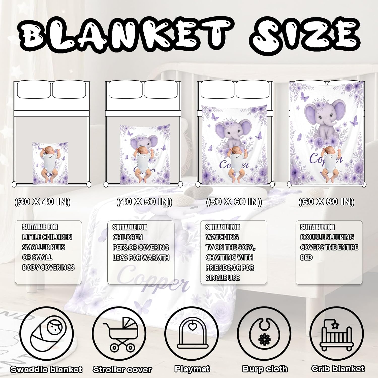 Ship Next Day, Personalized Baby Blanket – Printed in USA, Custom Baby Blanket for Boys & Girls