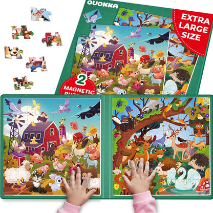 QUOKKA Magnetic Puzzles for Kids Ages 3-5 - 2x48 Travel Puzzles Games for Toddlers 3-4 Years Old