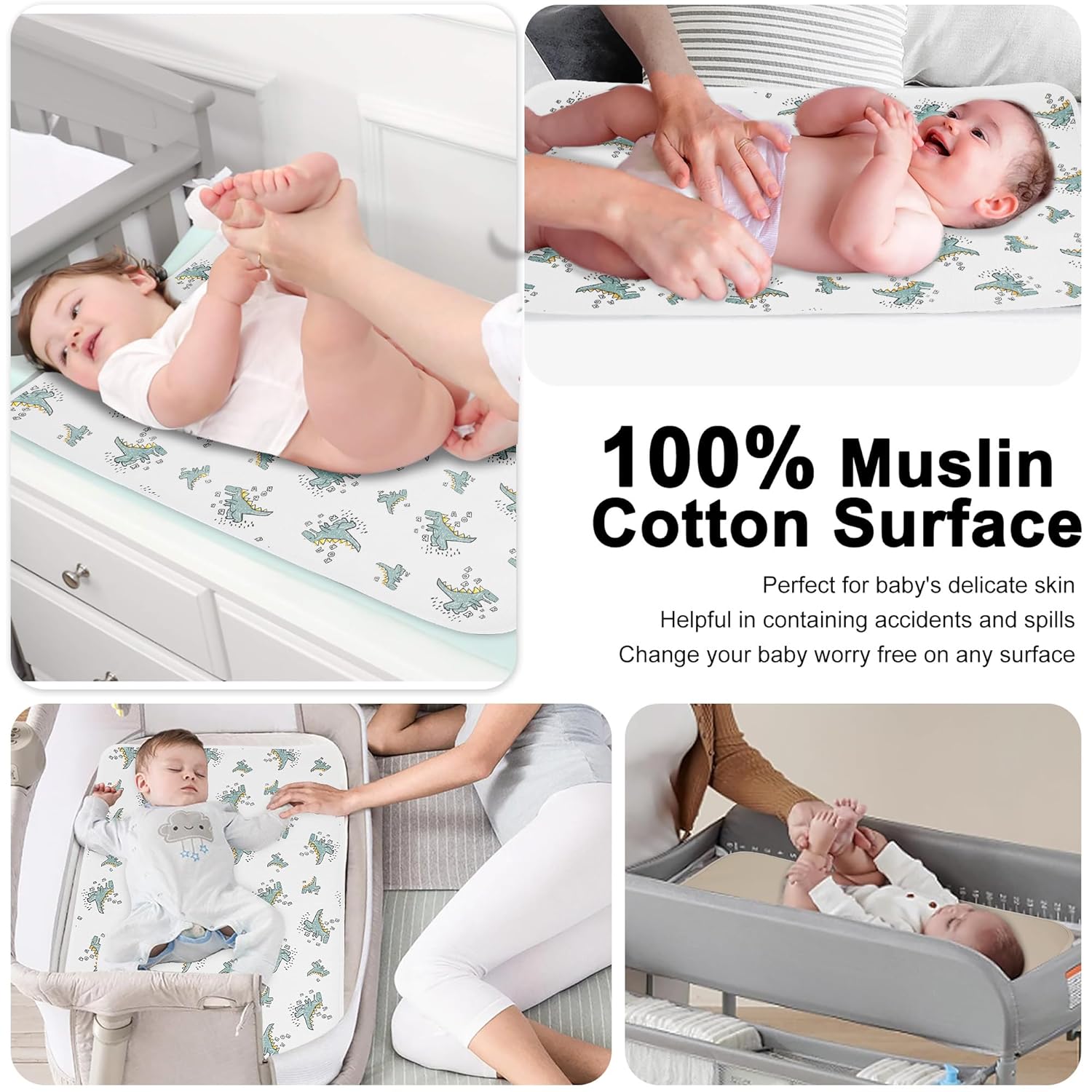 Baby Diaper Changing Pad, 19.7"x25.6" Waterproof Changing Pad Liners with 100% Muslin Cotton Front