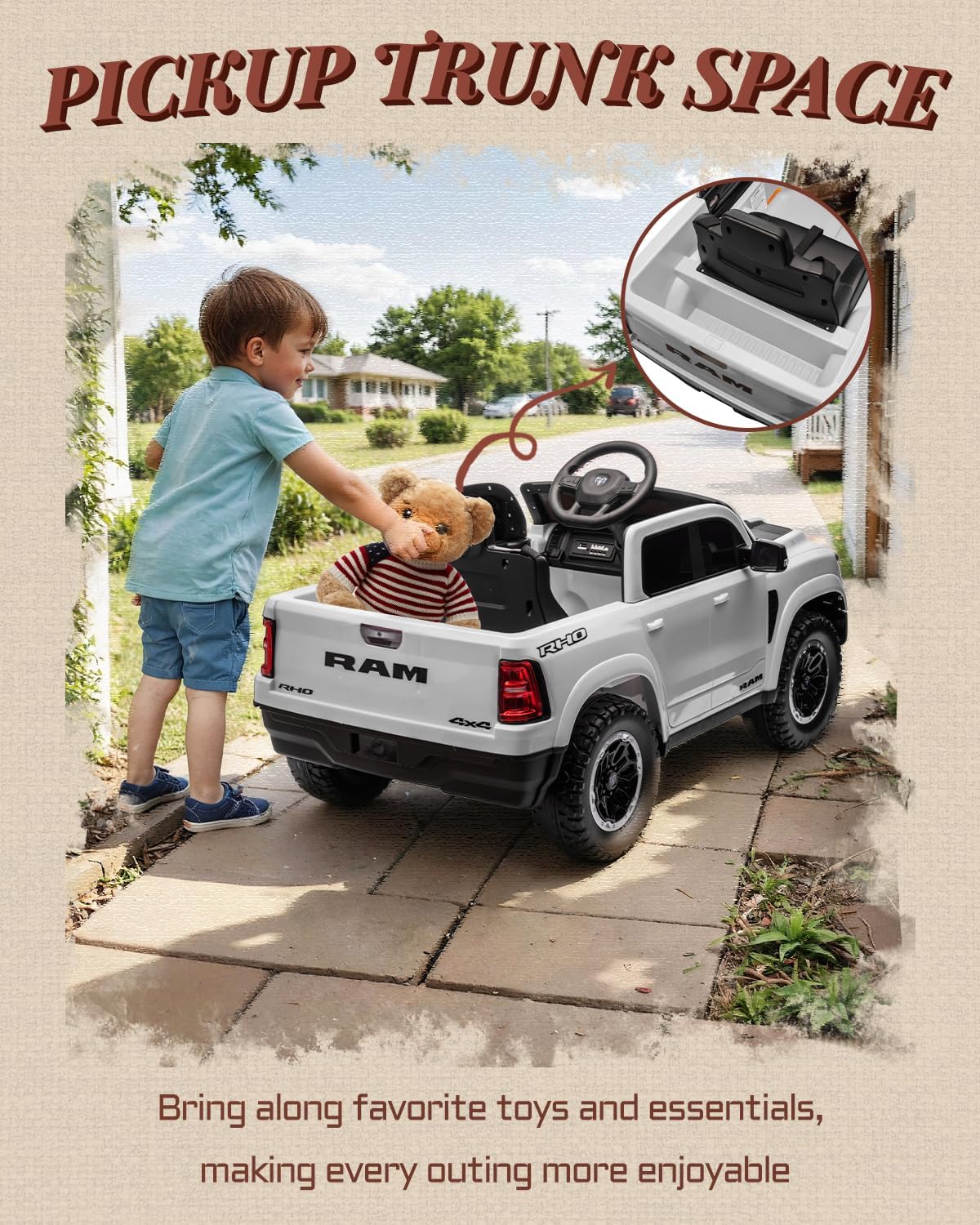 Licensed Ram 1500 RHO 12V Kids Ride on Truck, Toddler Ride on Toys with Remote Control, Children