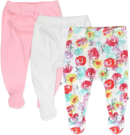 HonestBaby 3-pack Footed Pants Roomy Fit Pull on Bottoms 100% Organic Cotton for Infant Baby Boys
