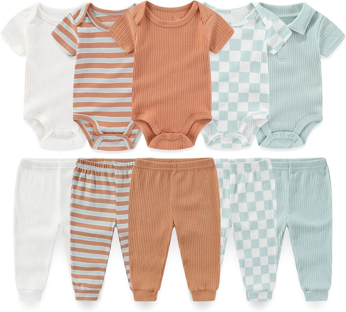 Baby Boy Girl 10 Piece Combined Type Clothing Set Cotton Baby Bodysuits and Pants Set Home Outdoor