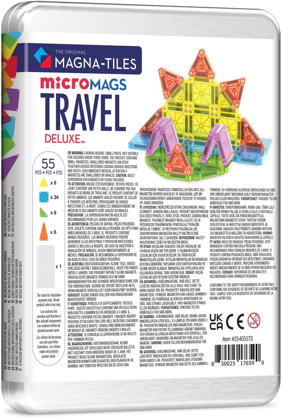 MAGNA-TILES microMAGS Travel Set Deluxe 55-Piece Magnetic Construction Set, The Original Magnetic