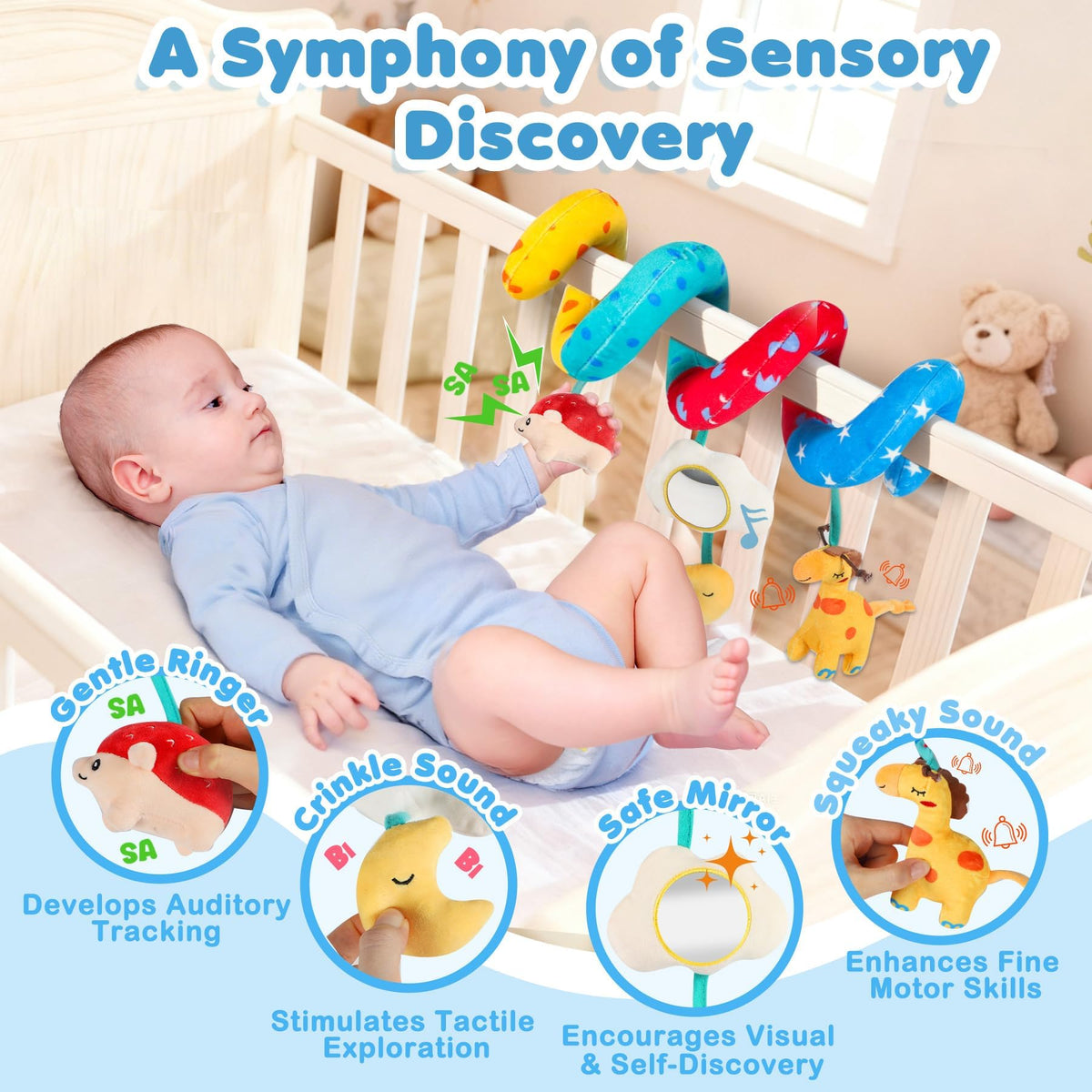 URMYWO Spiral Car Seat Toys for Babies 0-6 Months, Newborn Toys & Infant Toys, 3 Month Baby Toys