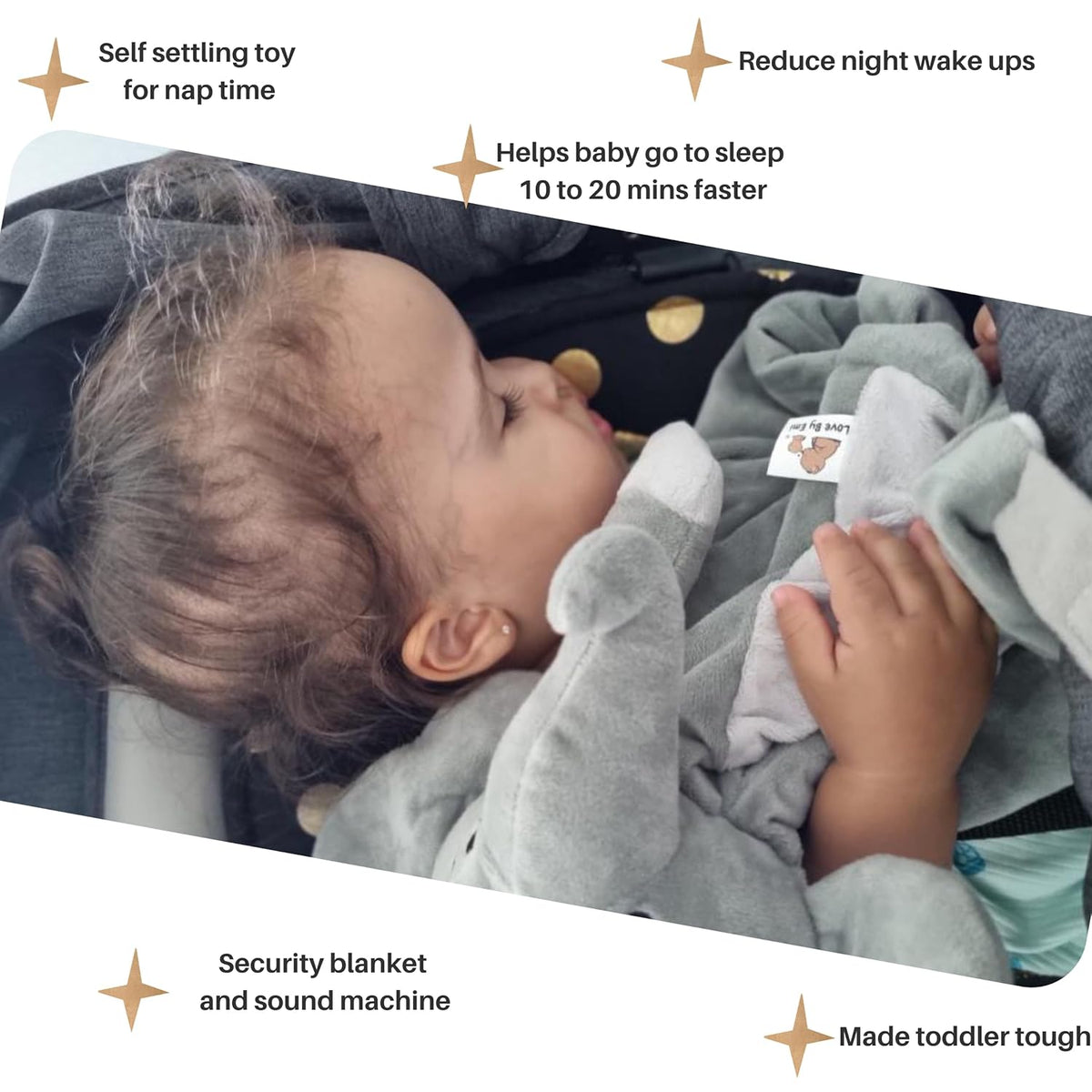 4-in-1 Sound Machine, Baby Lovey, Blanket - White Noise & Lullaby Plush Elephant Calms & Reduces