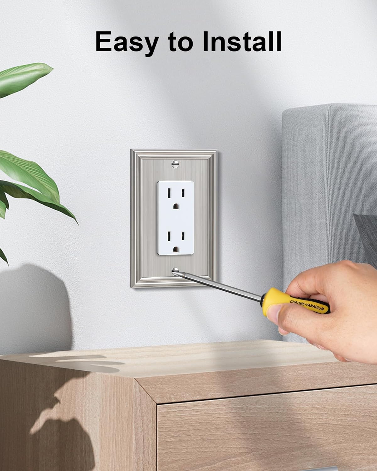 4-Pack Decorator Outlet Cover Plate, Brushed Nickel Decorative Switch Plates and Outlet Covers