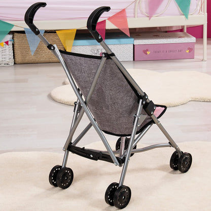 Bayer Doll Umbrella Stroller, Foldable Toy Buggy for 18 Inch Dolls, Grey