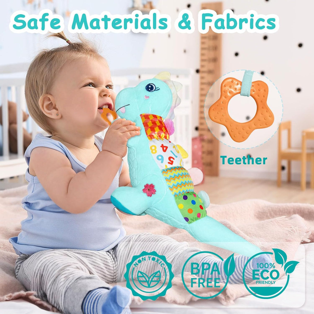 Baby Dino Plush Soft Stuffed Animal Toy for 0-3-6-12+ Months,Infant Musical Toy with
