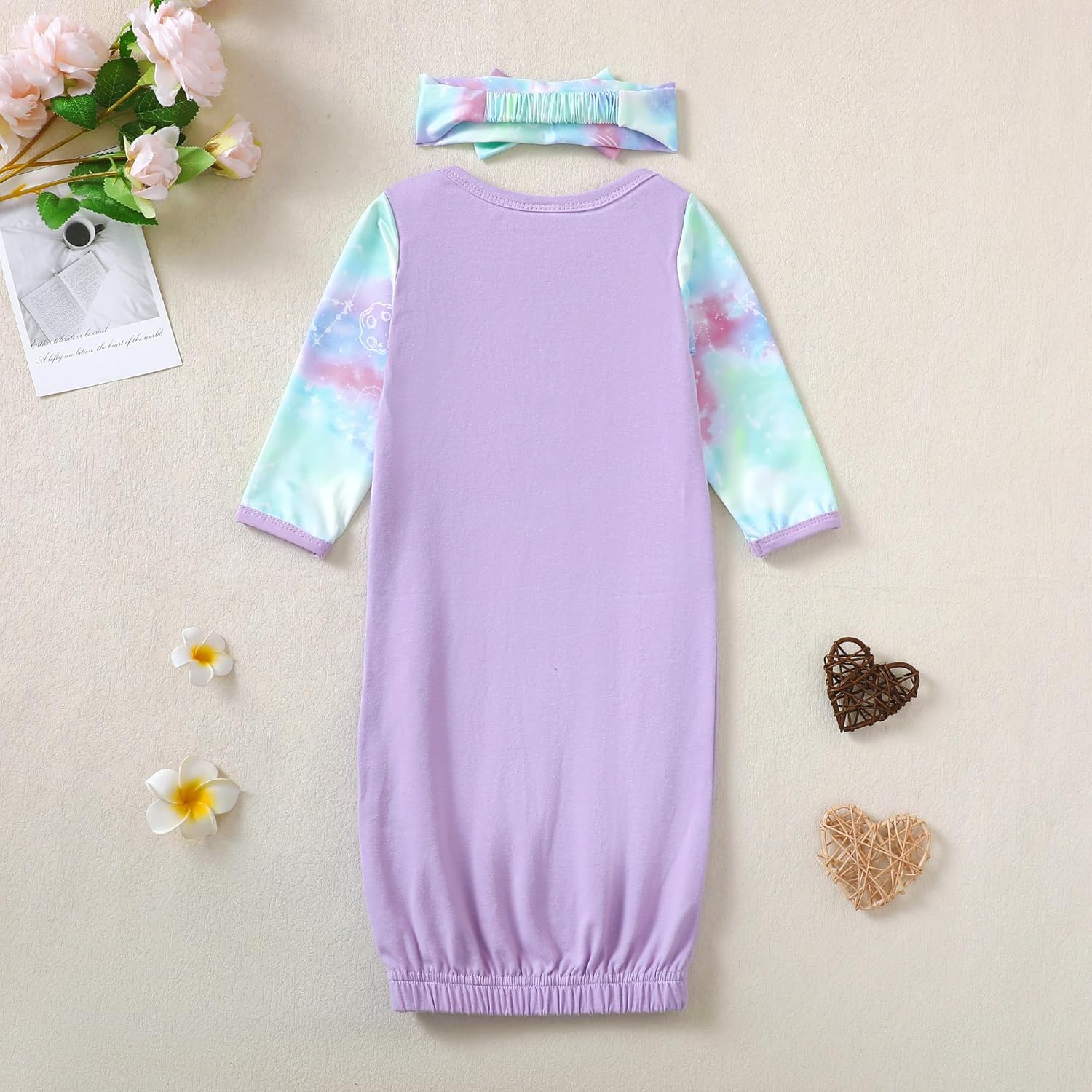 AMAWMW Newborn Baby Girl Little Sister Sleeper Gown Stripe Long Sleeve Nightgown Pajamas Gifts
