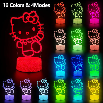 Cat Night Light Cute Night Light - Anime Charater 16 Color Change Decor Kitty Lamp with Remote