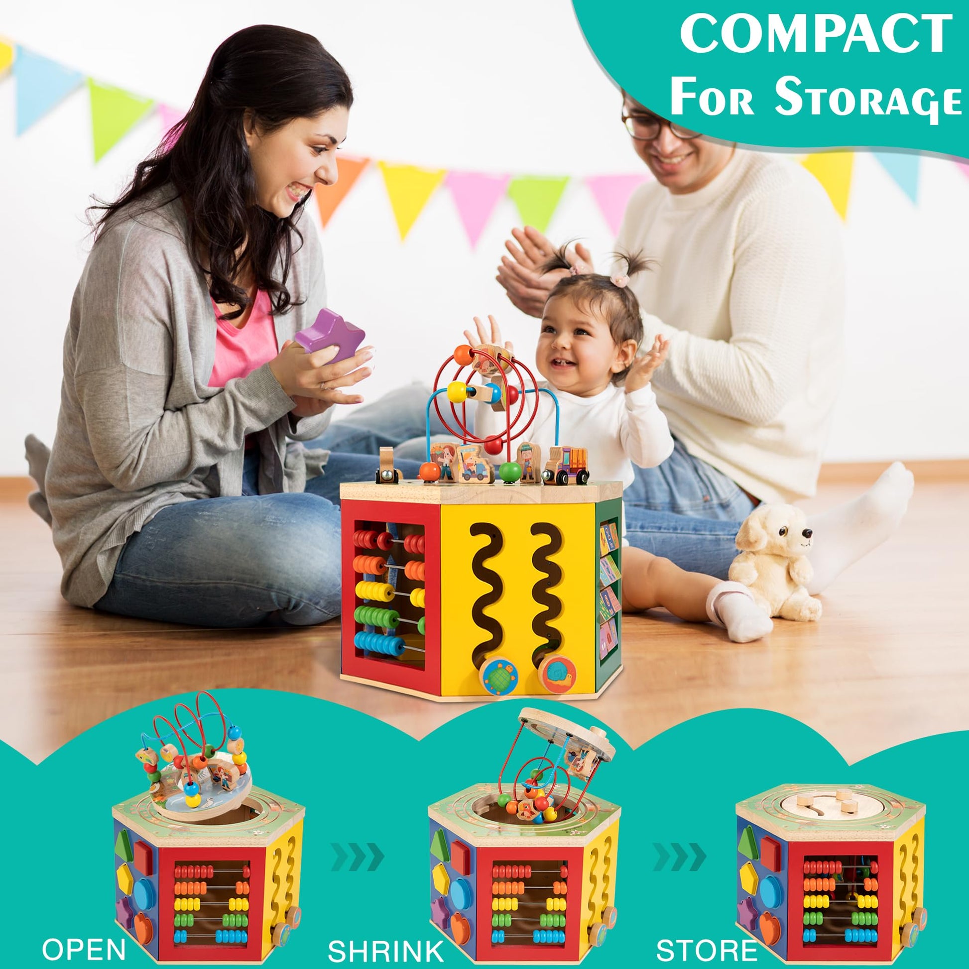 WOODMAM Large Activity Cube, Multipurpose Montessori Toy for 1-2 Year Old