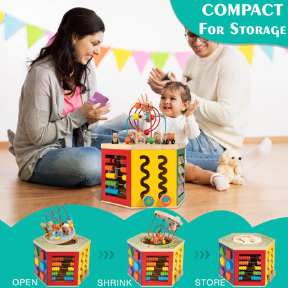 WOODMAM Large Activity Cube, Multipurpose Montessori Toy for 1-2 Year Old