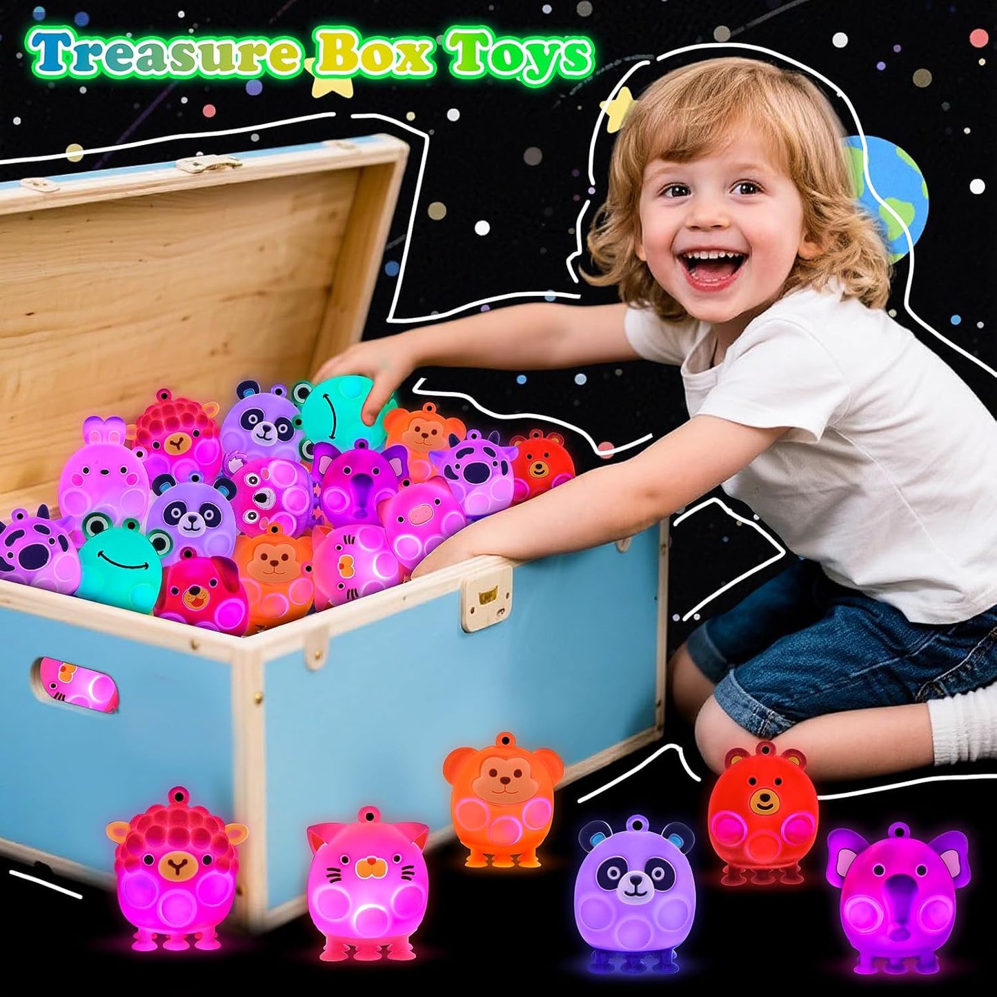 Light Up Animal Pop Fidget Toys, 12 PCS Silicone Suction Toys, Glow Party Favors for Kids, Goodie