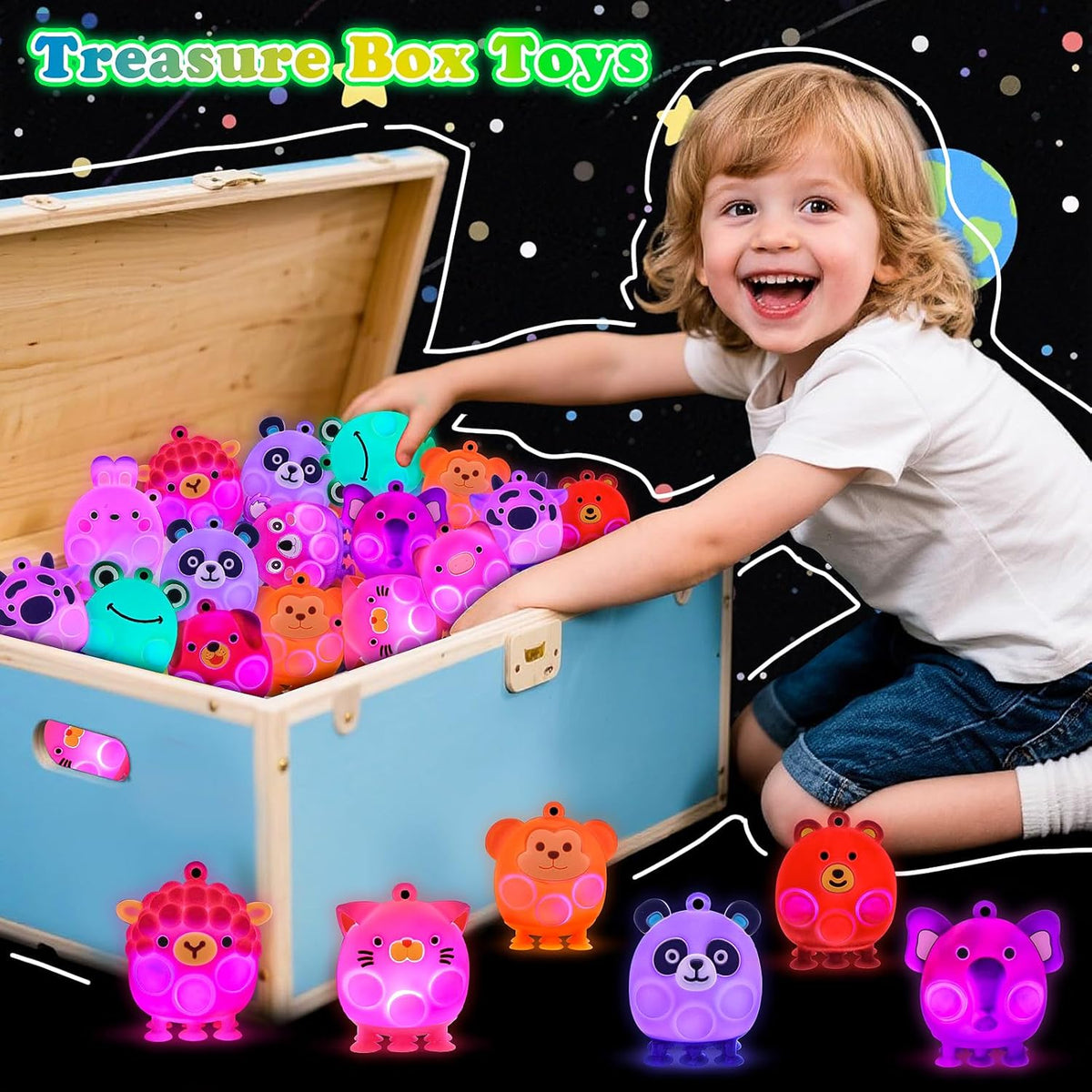 Light Up Animal Pop Fidget Toys, 12 PCS Silicone Suction Toys, Glow Party Favors for Kids, Goodie