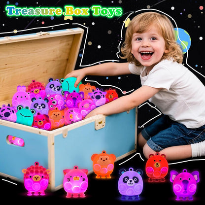 Light Up Animal Pop Fidget Toys, 12 PCS Silicone Suction Toys, Glow Party Favors for Kids, Goodie