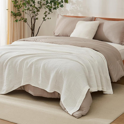 EMME Cotton Blanket King Size for Bed Soft Muslin Blankets 108"x90" Lightweight Breathable Layering