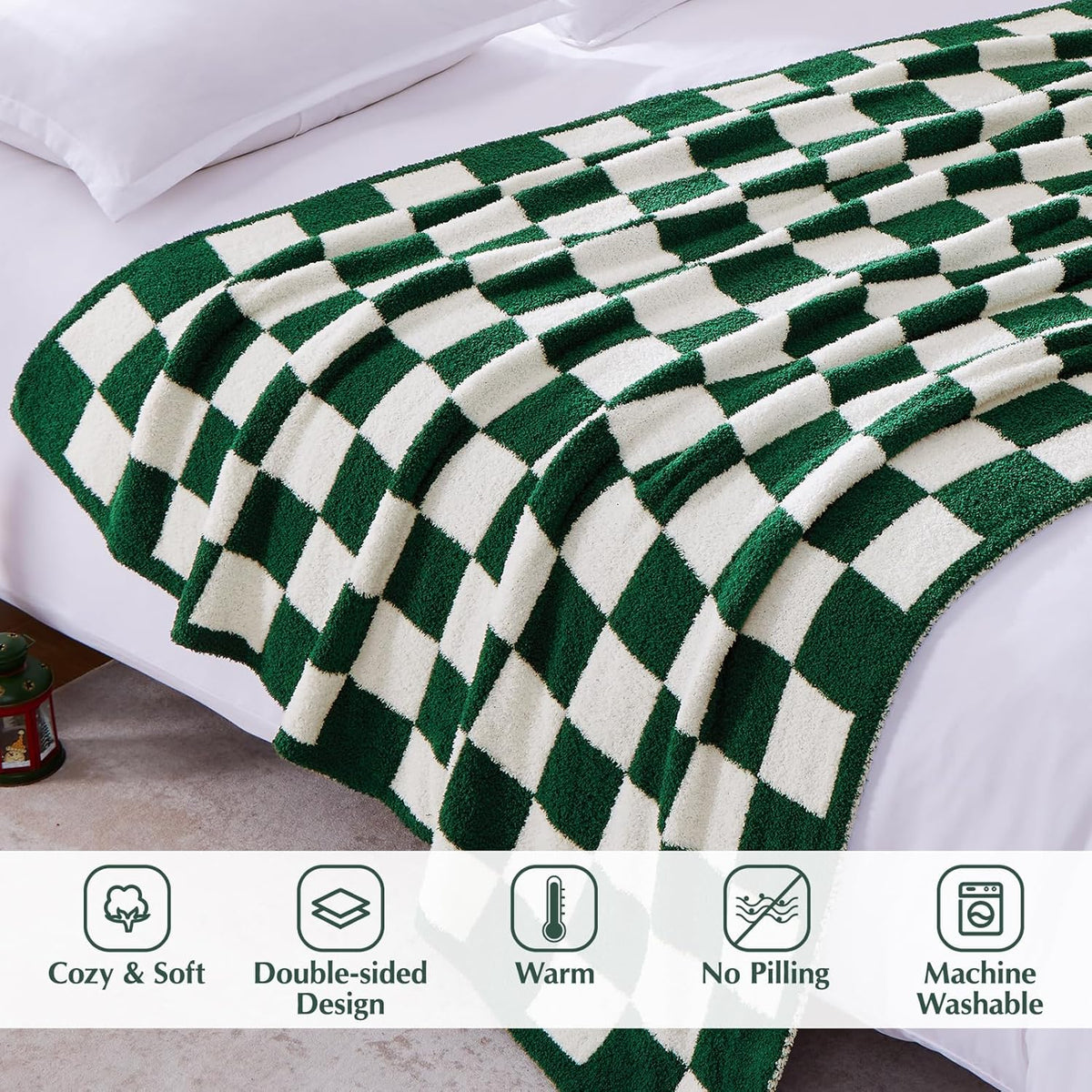 WRENSONGE Checkered Throw Blanket, Avocado Green Soft Cozy Fluffy Warm Hand Made Throw Blankets for