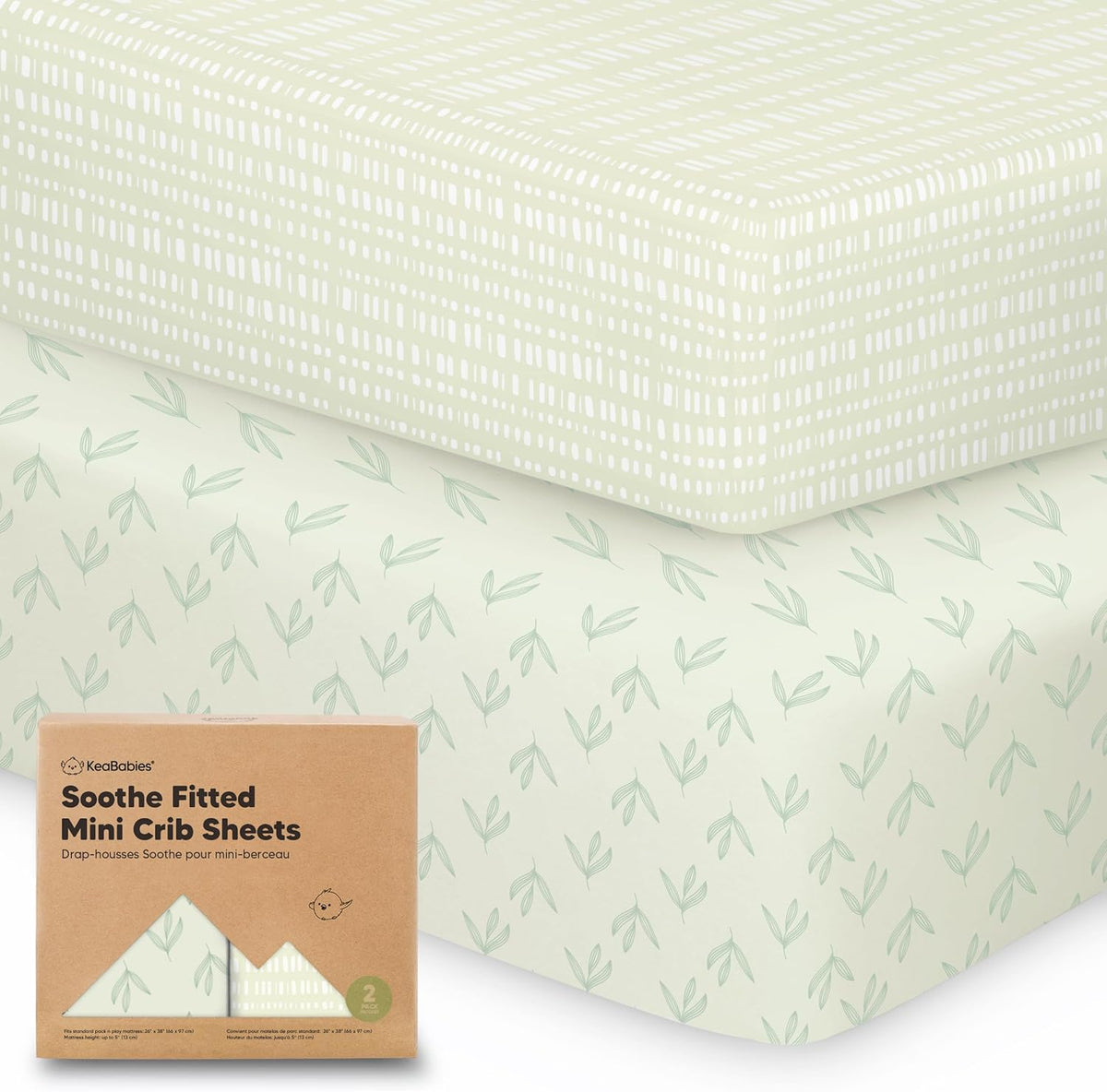 2-Pack Mini Crib Sheets Fitted - 38x26 Pack N Play Sheets for Pack and Play Mattress, Organic