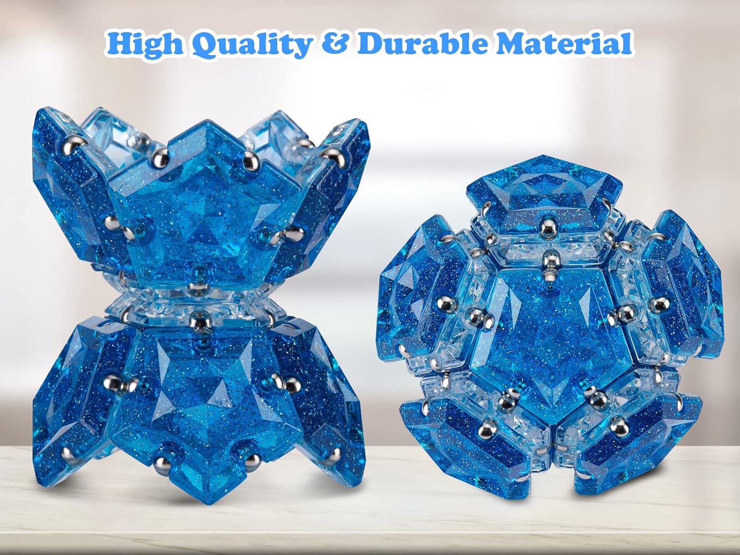 Magnetic Fidget Sphere Magnets Balls - Crystal Diamond Blue Holographic Glitter - Magnet Fidgets