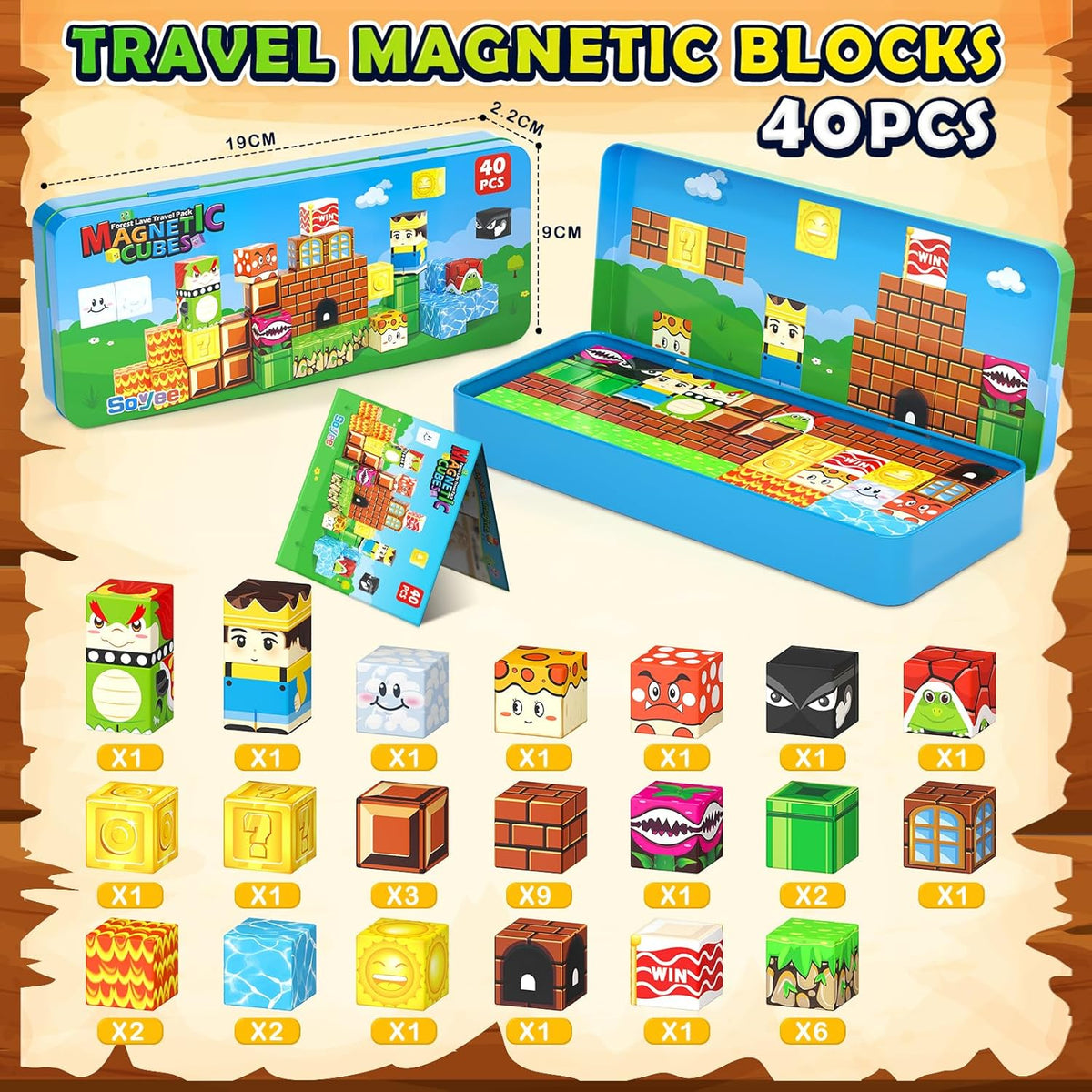 Magnetic Blocks Travel Toys with Portable Metal Tin - STEM Magnet Building Blocks Toddler Kids Toys