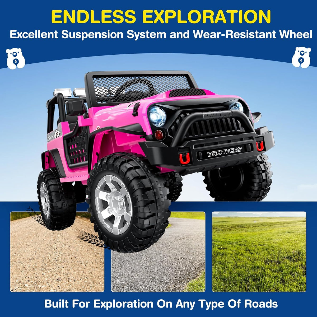 L8 2 Seater Ride On Car, 12V Kids Electric Car w/Remote Control, 4-Wheel Suspension, Bluetooth