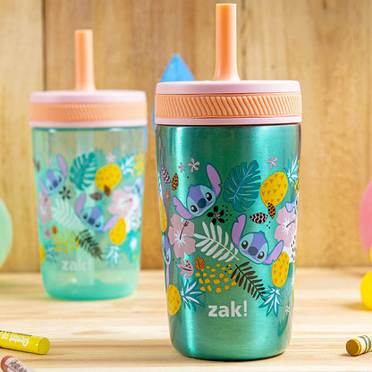 Zak Designs Disney Lilo and Stitch Kelso Tumbler Set, Leak-Proof Screw-On Lid with Straw, Bundle