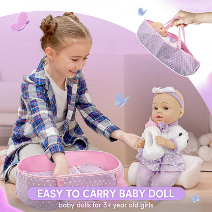 SMILESSKIDDO Baby Doll with Carrier Bassinet Bed 12" Dolls Playset Toddler