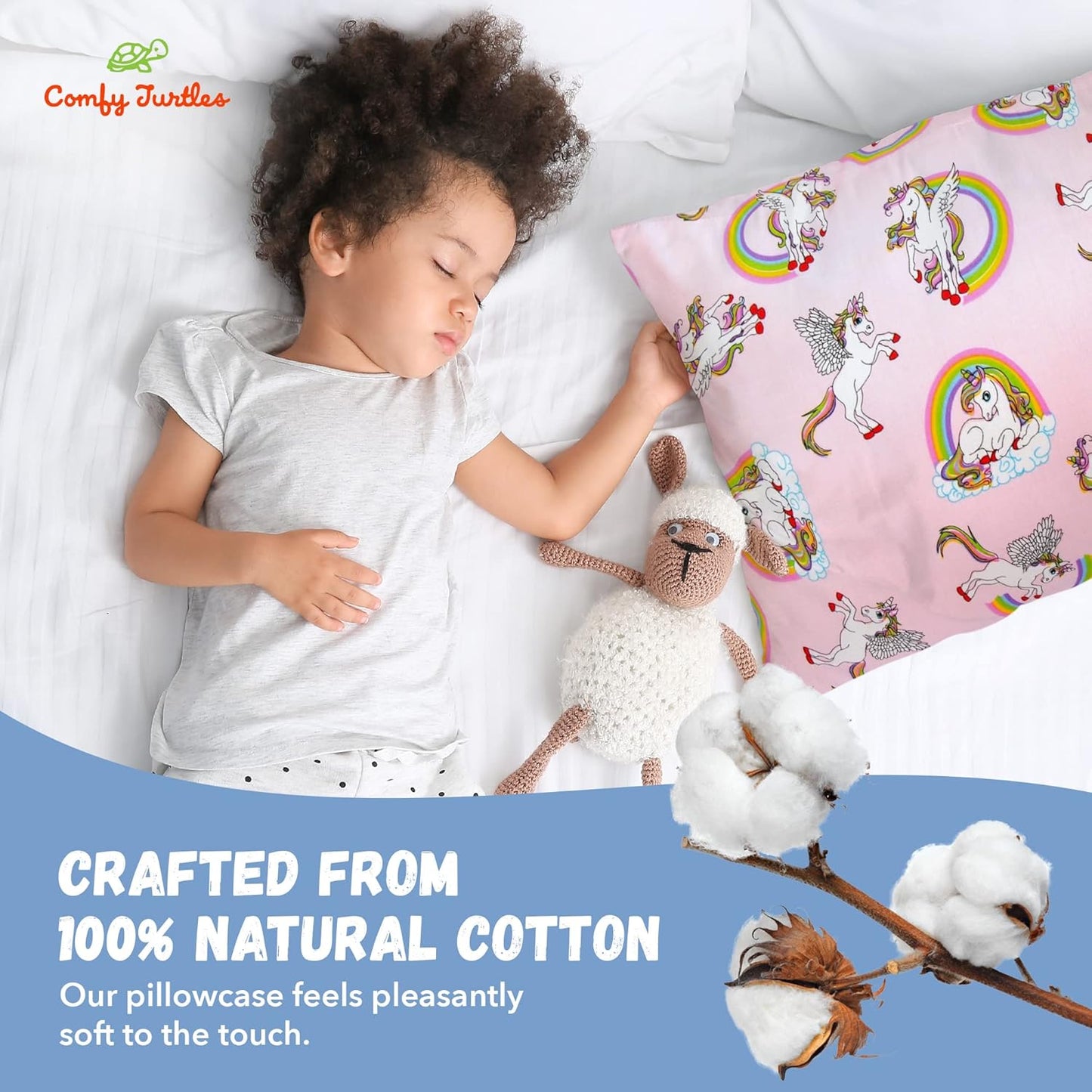 Toddler Pillowcase 13 x 18 Cotton Unicorn Pillows for Girls, Small Pillow Cases for Travel Pillows