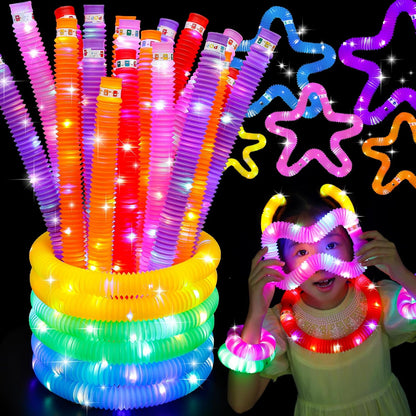 8 PCS Light Up Glow Pop Tubes, Neon Glow Sticks Party Favors for Kids 3-8-12, Fidget Stress Relief