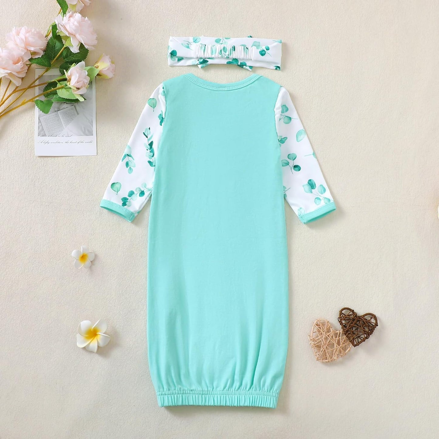 AMAWMW Newborn Baby Girl Little Sister Sleeper Gown Stripe Long Sleeve Nightgown Pajamas Gifts