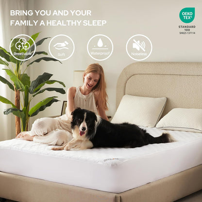 BEDLORE Waterproof Mattress Protector, King Size Noiseless Mattress Pad with Deep Pocket Fitted Up