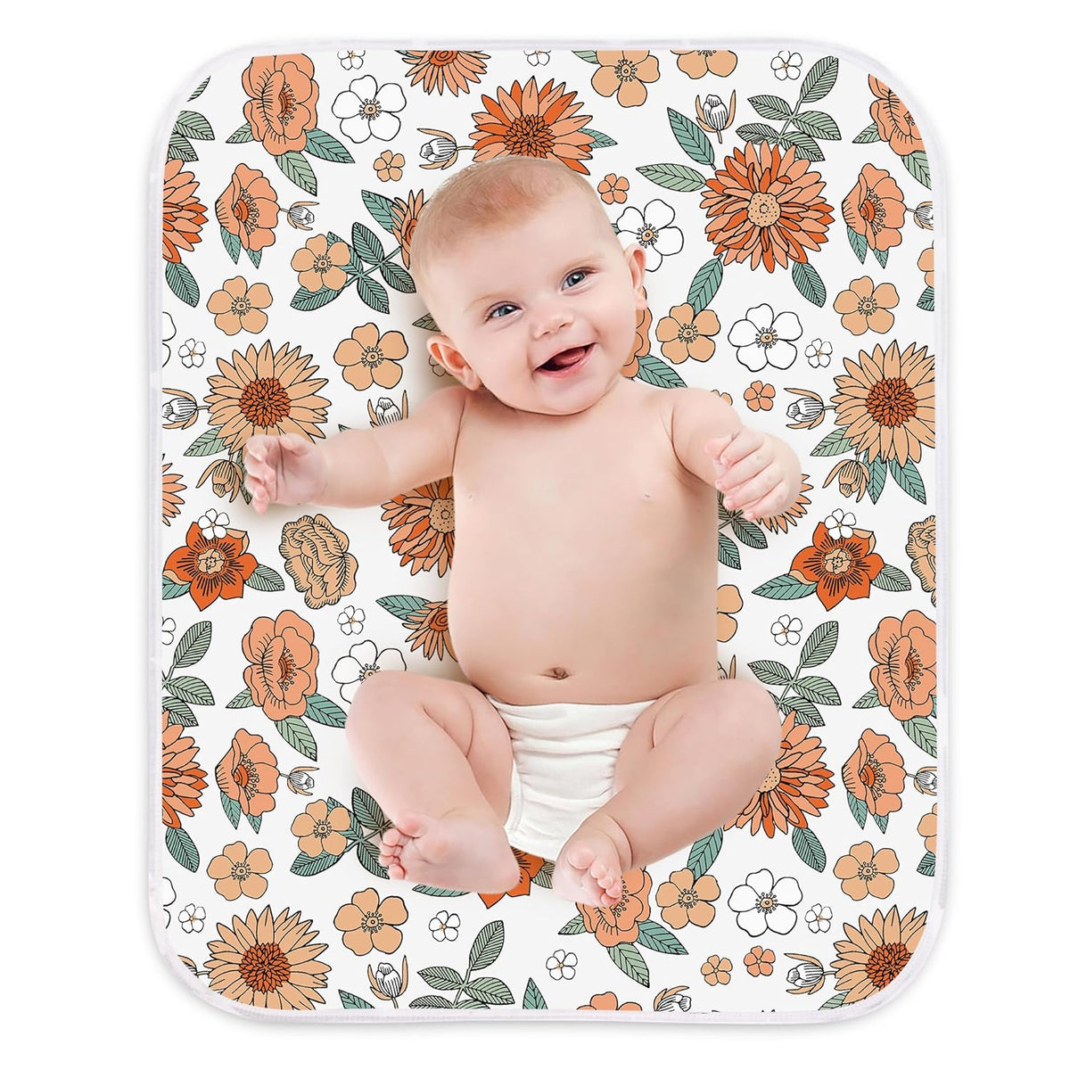 Diaper Changing Pads for Baby, Flower Change Mat, 3Layers Waterproof Change Pad Foldable Absorbent