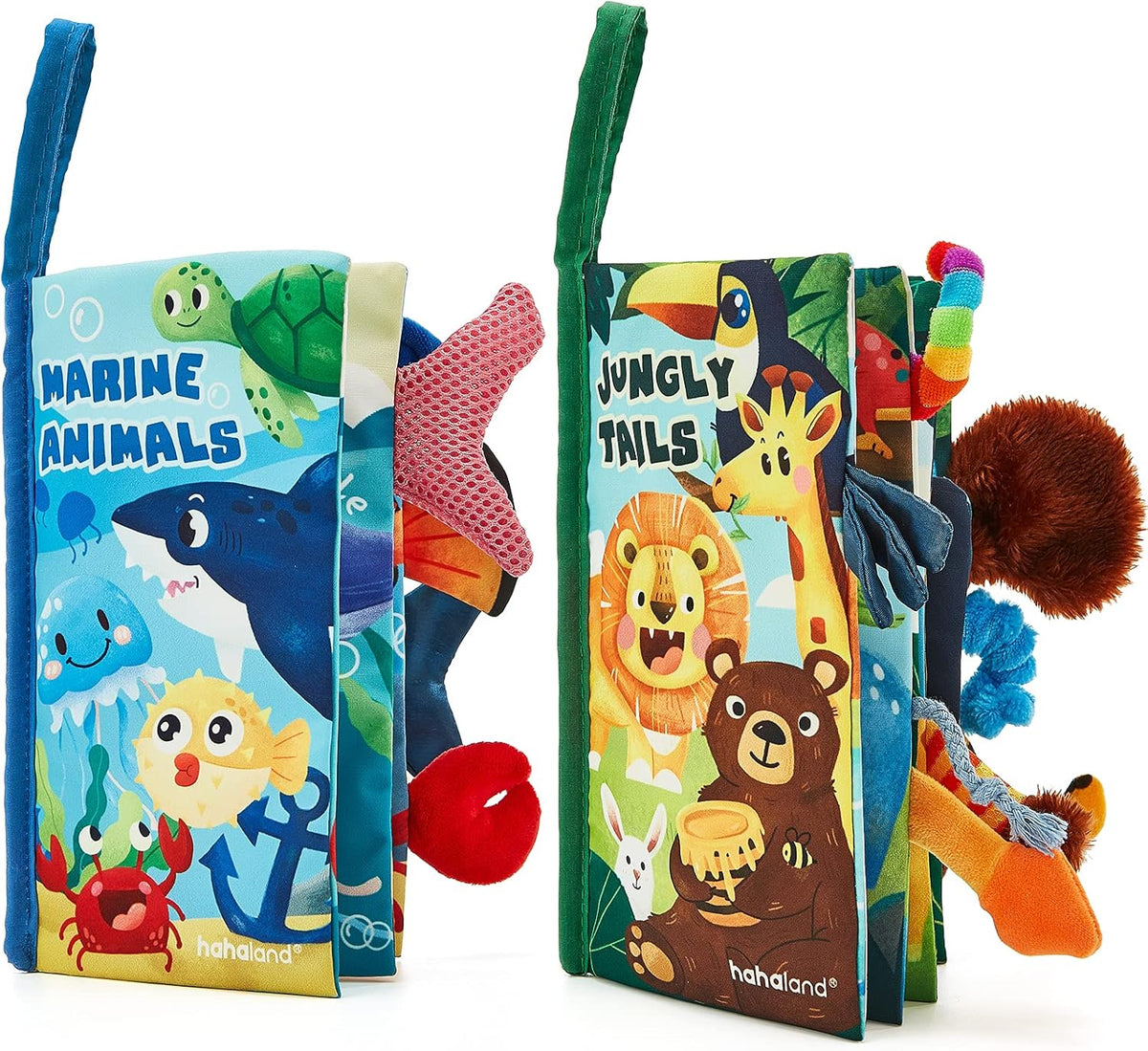 hahaland Baby Toys 0-6 Months - Crinkle Books for Babies 2PCS, Cloth Texture Tails Sensory Book