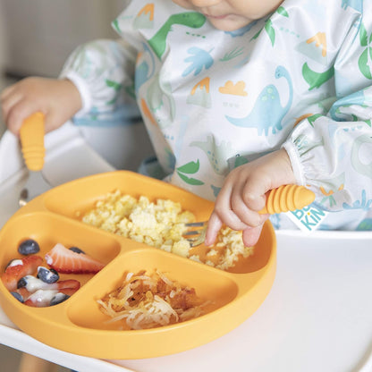 Bumkins Toddler Utensils, Kids Size Fork and Spoon Set, Silicone and Stainless-Steel Training