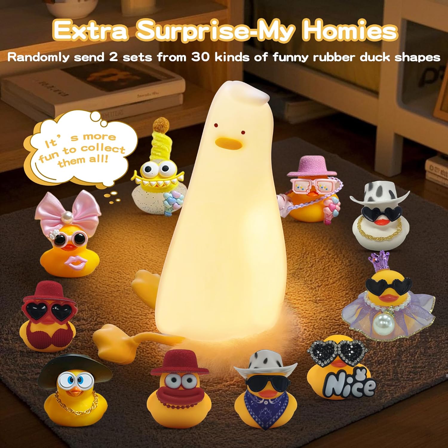 Cute Duck Night Light with Color Changing, APP/Tap Control Fun Lying Flat Ducky Lamp with Blind Box