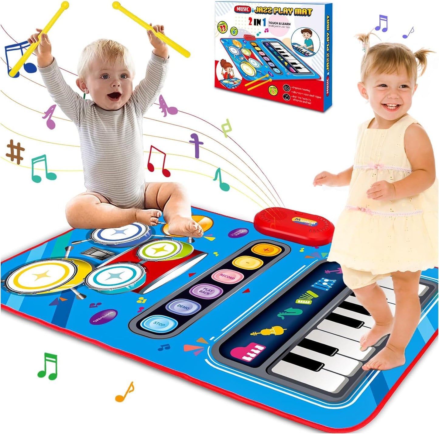 Baby Toys for 1 Year Old: Baby Musical Mat Toddler Toys Age 1-2 - 2 in 1 Piano Drum Babies Play Mat