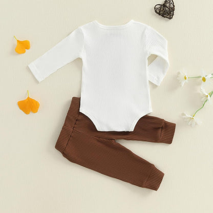 fhutpw Baby Boy Clothes 3 6 12 18 Months Ribbed Knitted Long Sleeve Romper and Pants Sets Newborn