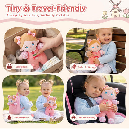 OUOZZZ Soft Plush Baby Doll 10" Tulip Pink Snuggle Buddy