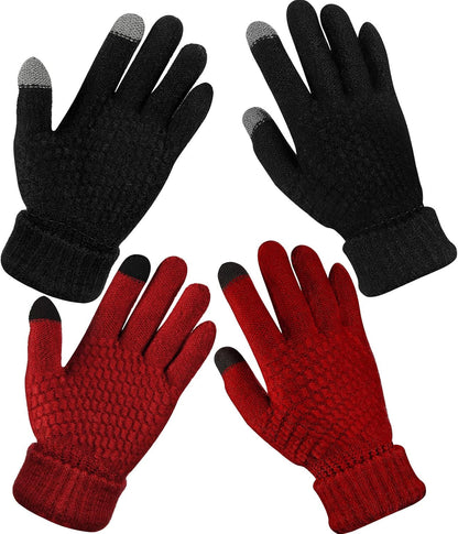 Geyoga 2 Pairs Women's Winter Touch Screen Gloves Soft Warm Fleece Lined Knit Elastic Cuff Winter