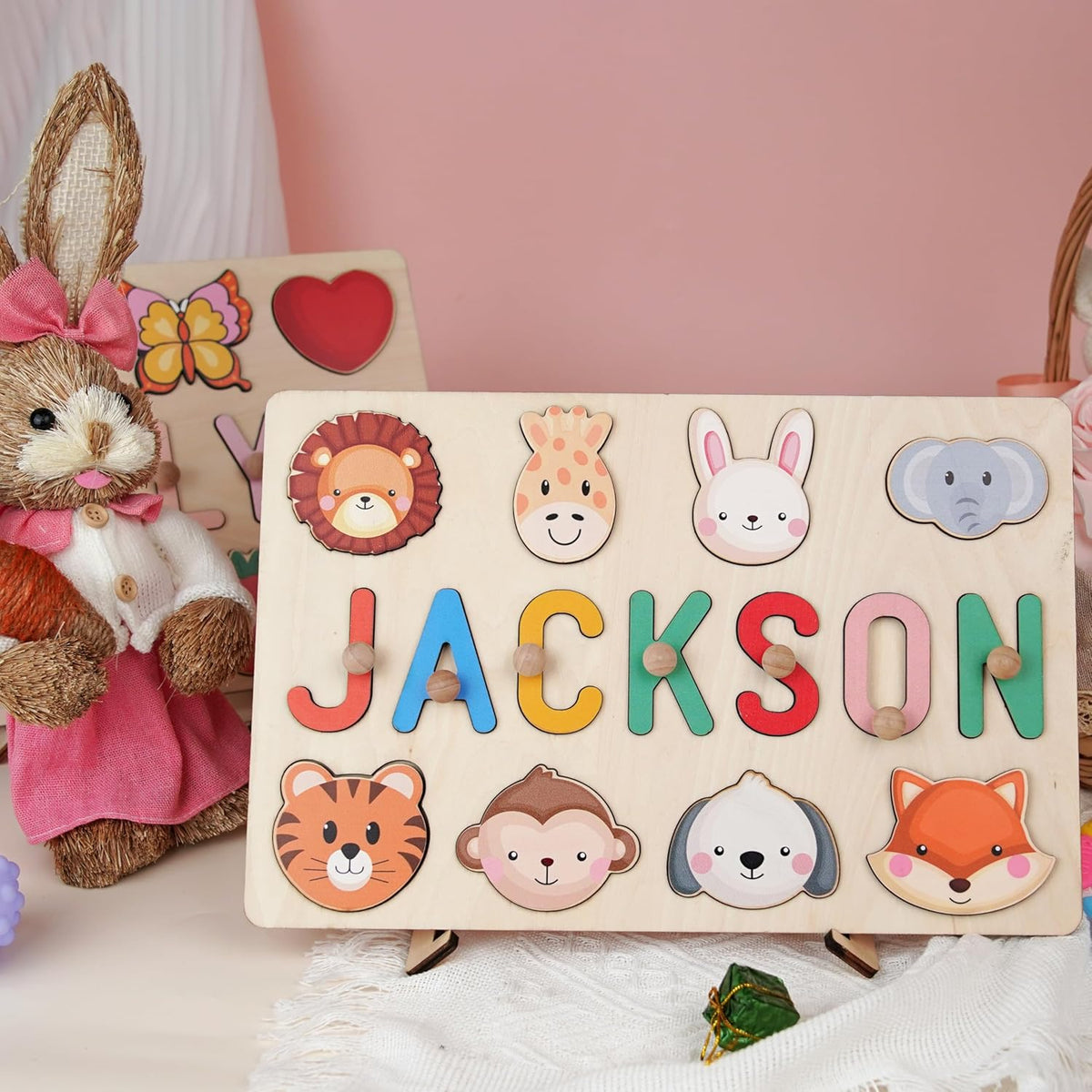 Personalized Name Puzzle for Kids, Personalized Baby Gifts Name Puzzles for Toddlers 1-3 with Pegs