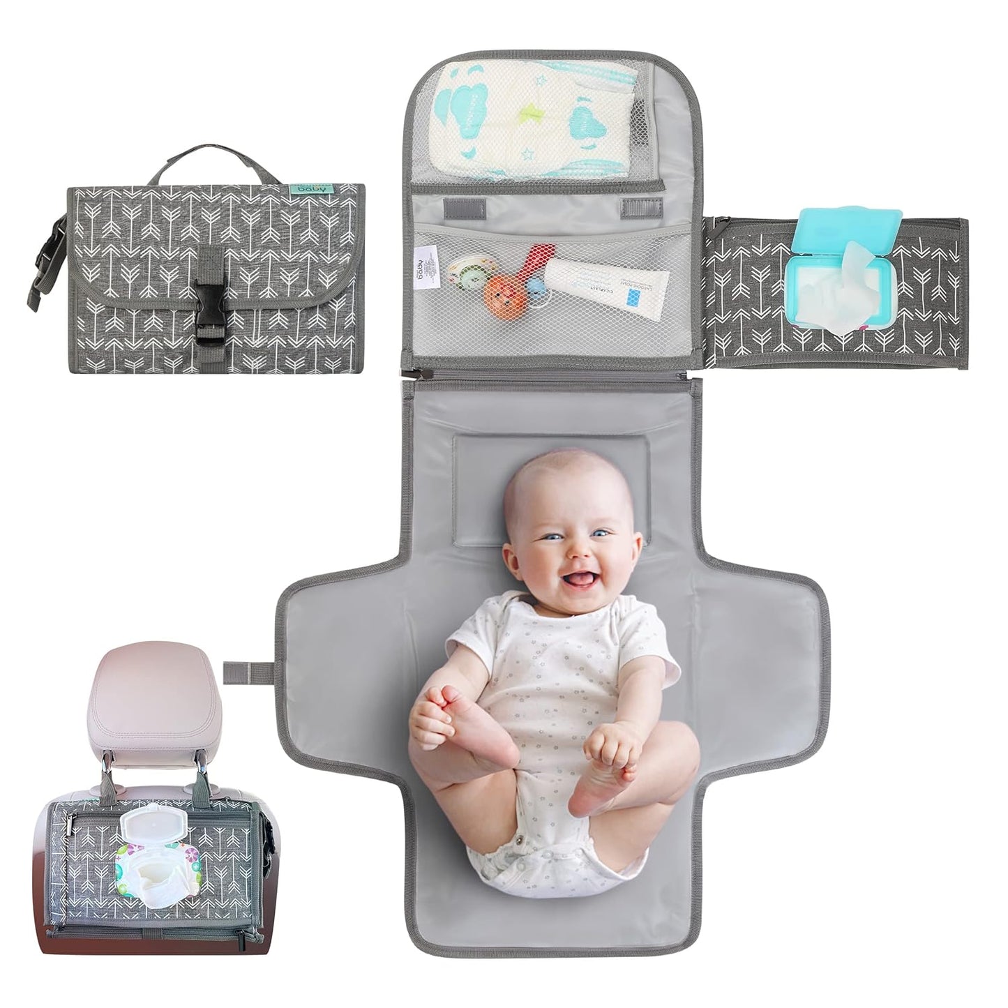 Kopi Baby Portable Diaper Changing Pad - Baby Diaper Changer Travel Bag with Wipes Pocket, Smart
