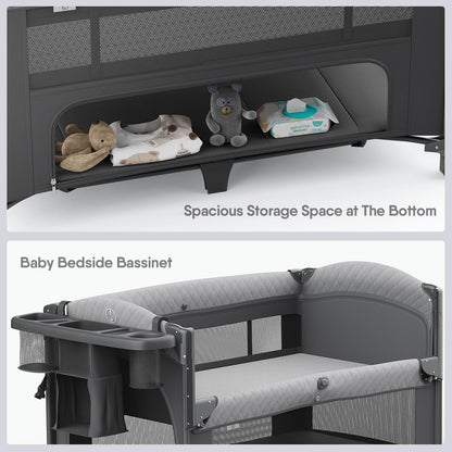 4 in 1 Baby Bassinet, Pack and Play, Bedside Crib Sleeper, Diaper Changer - Comes with Mattress