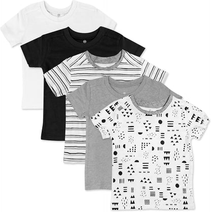 HonestBaby 5-Pack Short Sleeve T-Shirts 100% Organic Cotton Baby, Toddler, Little Kid, Boy, Girl